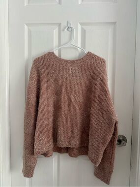 Bar III Ribbed Sparkly Sweater in Blush Pink
